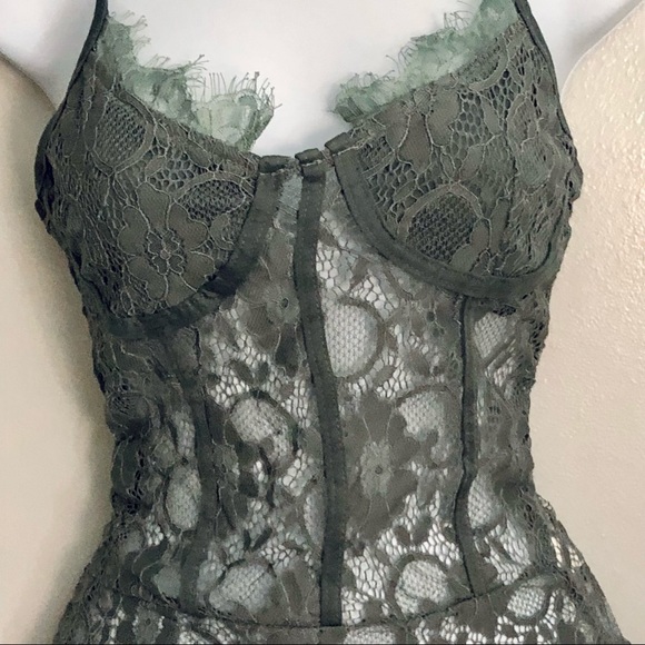 Tall Grey Strappy Lace Bodysuit - Picture 3 of 5